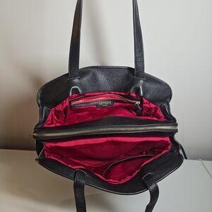 Black Leather Tote Bag with Red Interior